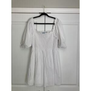 Hill House Athena Nap Dress Women XL White Smock Puff Sleeve Mini Cottage Core